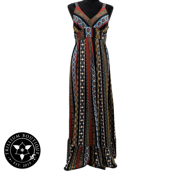 Tahari Sleeveless Tile Stripe Print Maxi Dress S - Picture 2 of 8